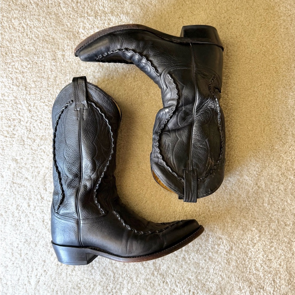 Black Leather Western Cowboy Boots - Men's